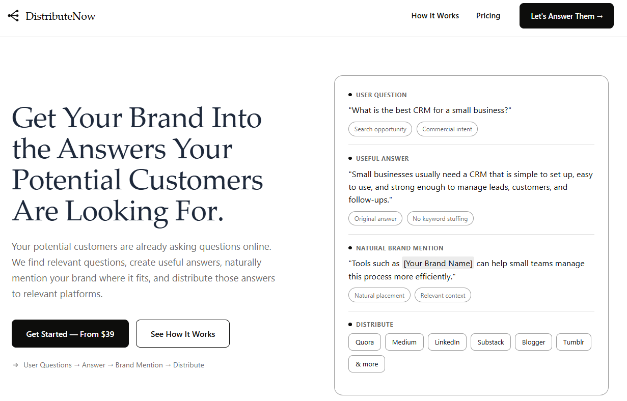 Answer Distribution Service | Get Your Brand Mentioned screenshot
